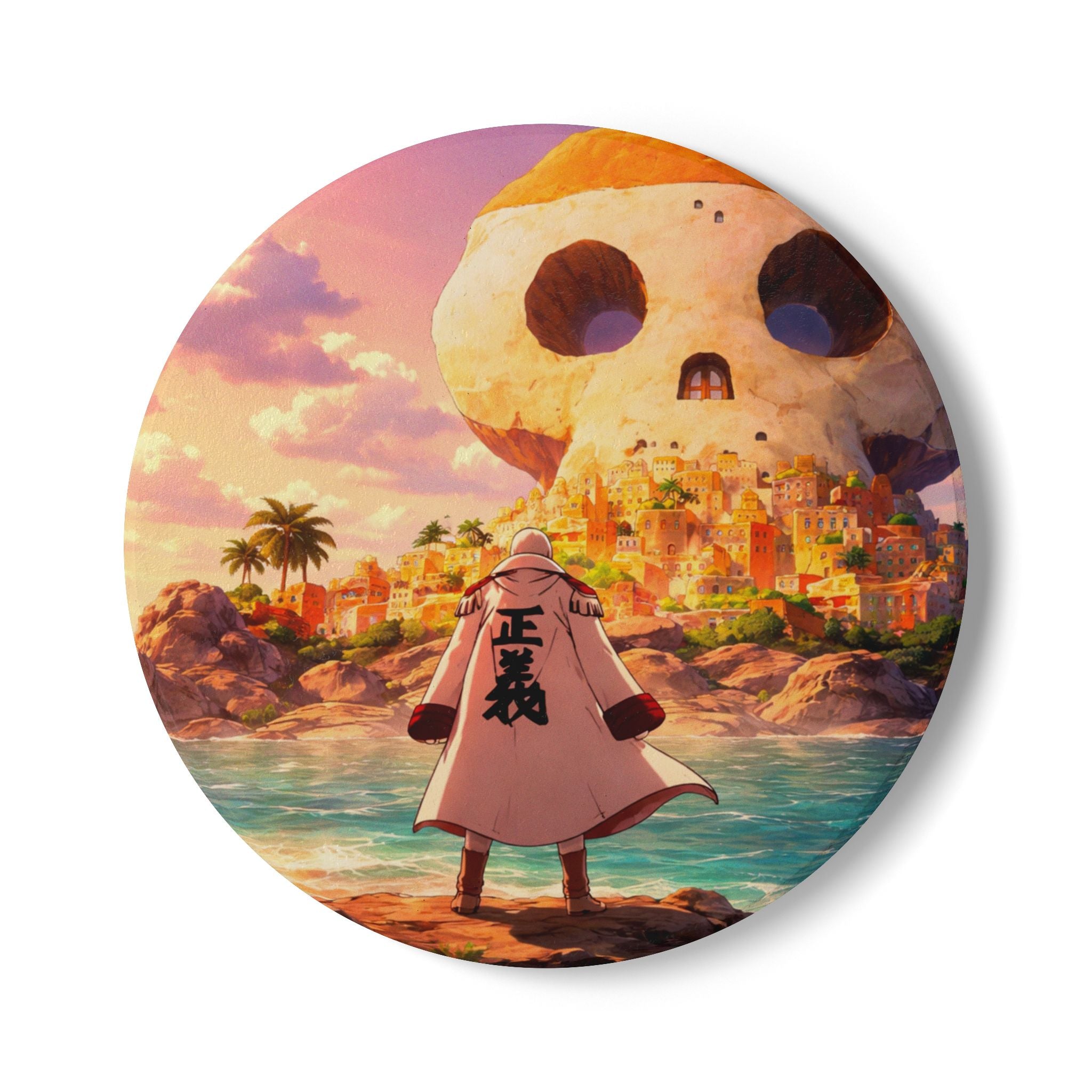 Straw Hat Pirate Cape Skull Island Ceramic Coaster | Anime Scene