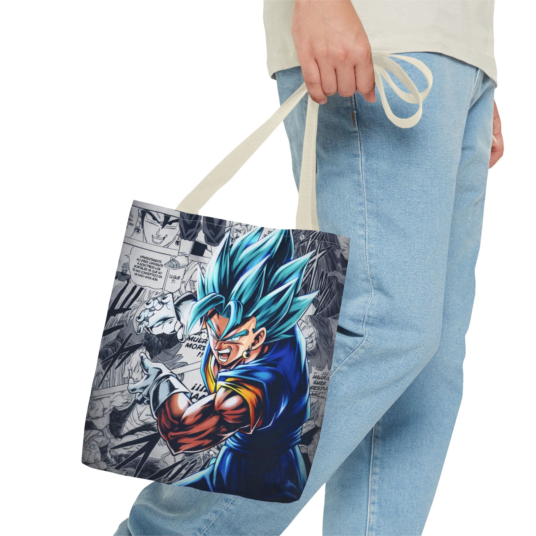 Blue Super Saiyan Illustration Tote Bag | Anime Manga Panel Background
