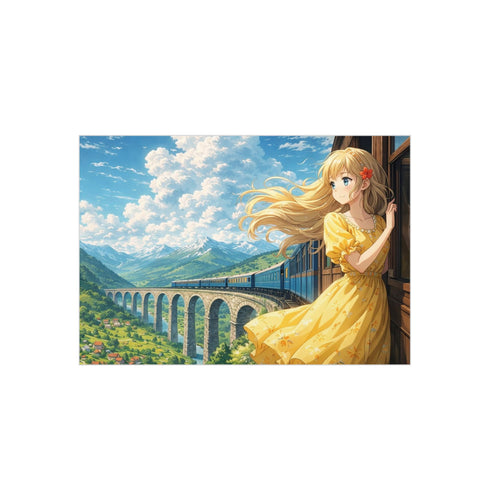 Anime Girl Train Window Foam Board Print — Scenic Summer Landscape Wall Art