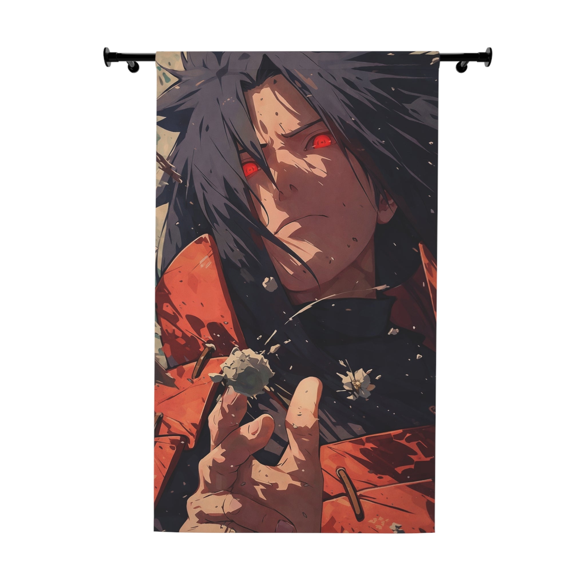 Anime Character Curtain — Dark Red-Eyed Ninja Window Drapery