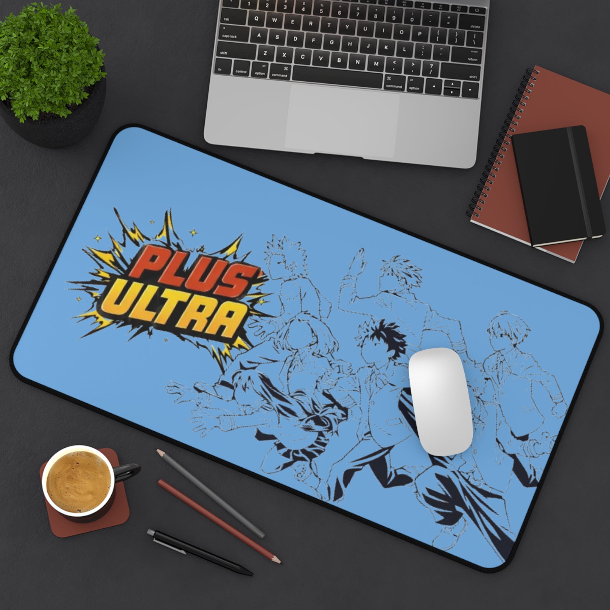 Plus Ultra anime action illustration Desk Mat | blue gaming mouse pad