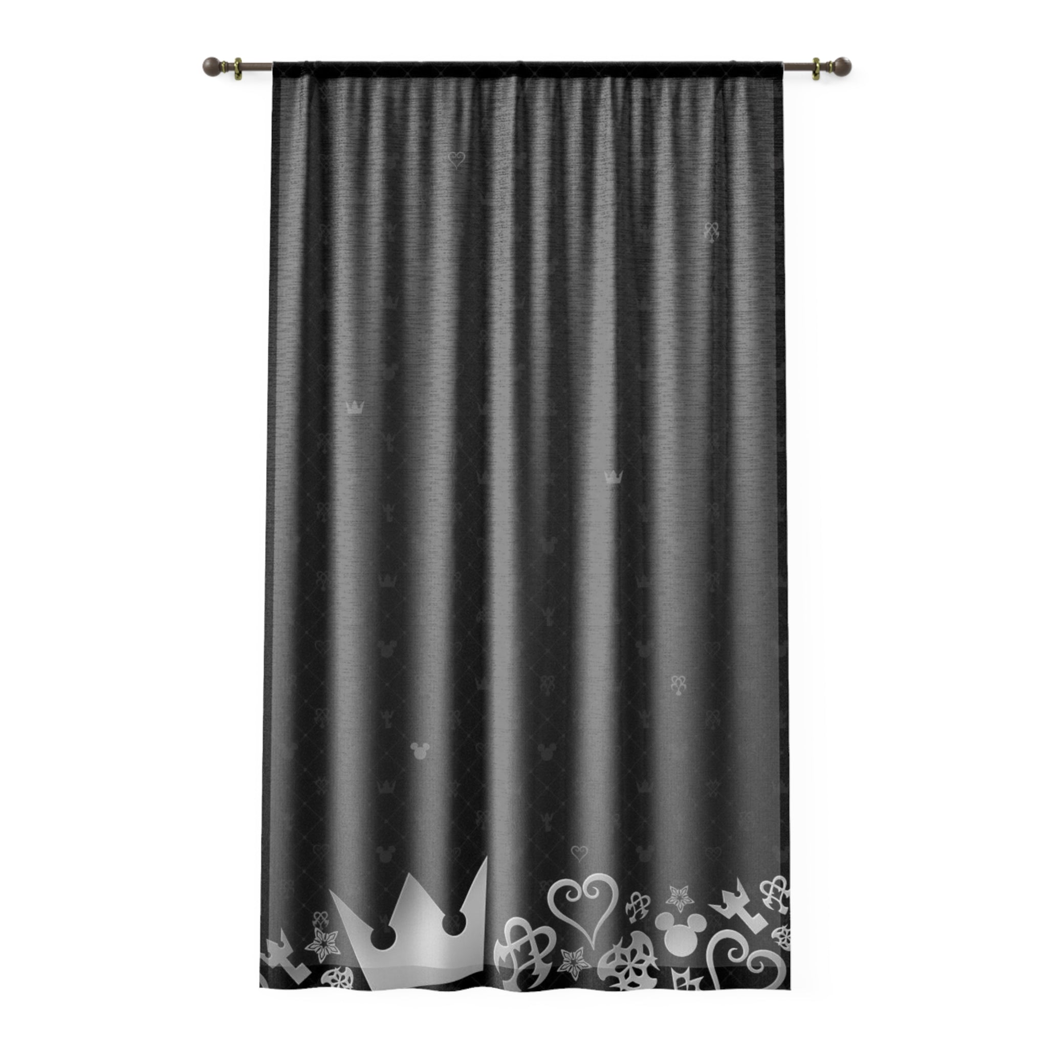 Crown Hearts Pattern Window Curtain | Sheer Black Decorative Curtain Panel