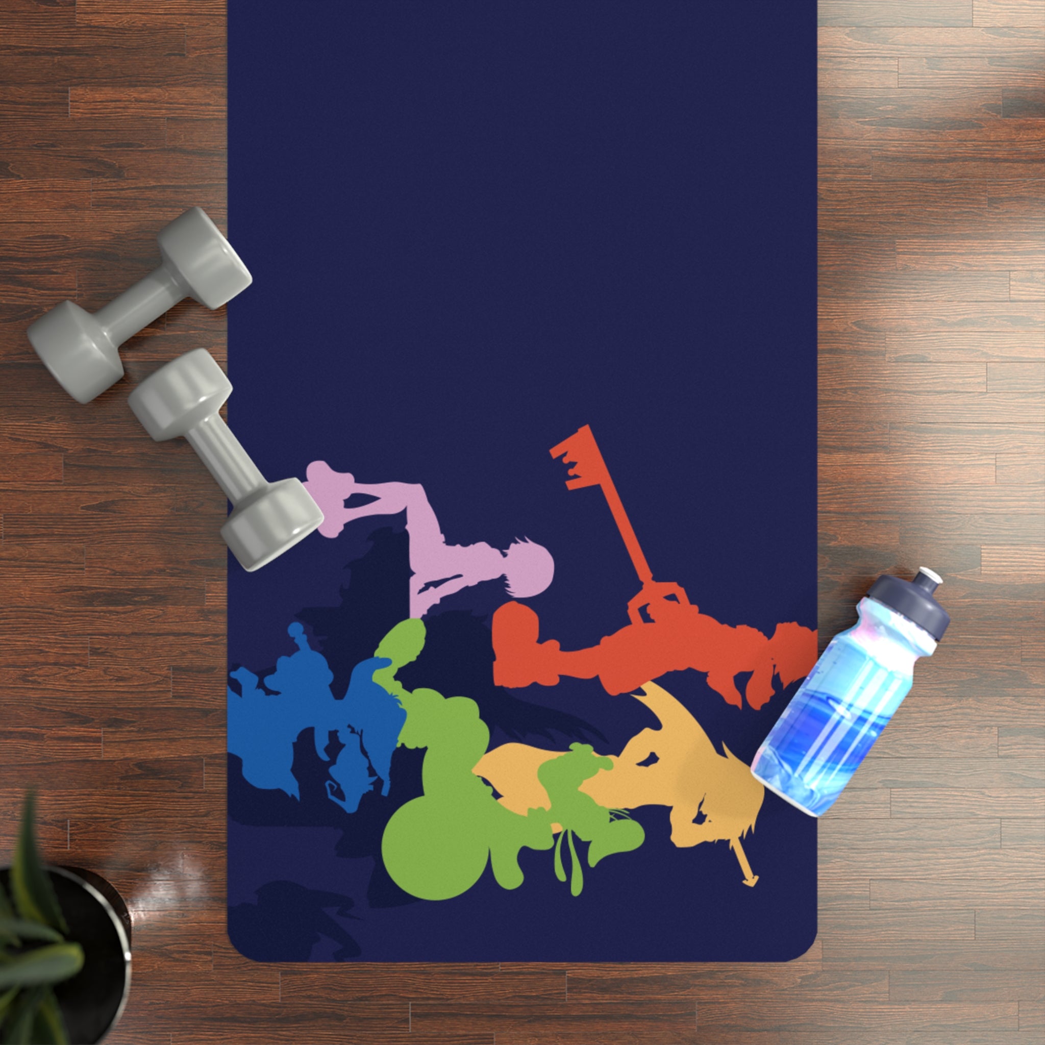 Colorful Yoga Poses Rubber Yoga Mat | Rainbow Silhouette Exercise Mat