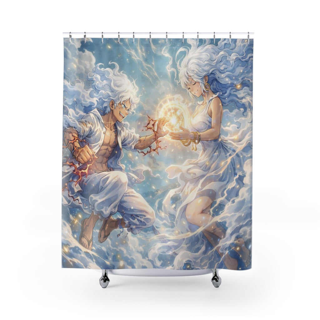 Celestial Twins Magic Sigil Shower Curtain | Fantasy Anime Illustration