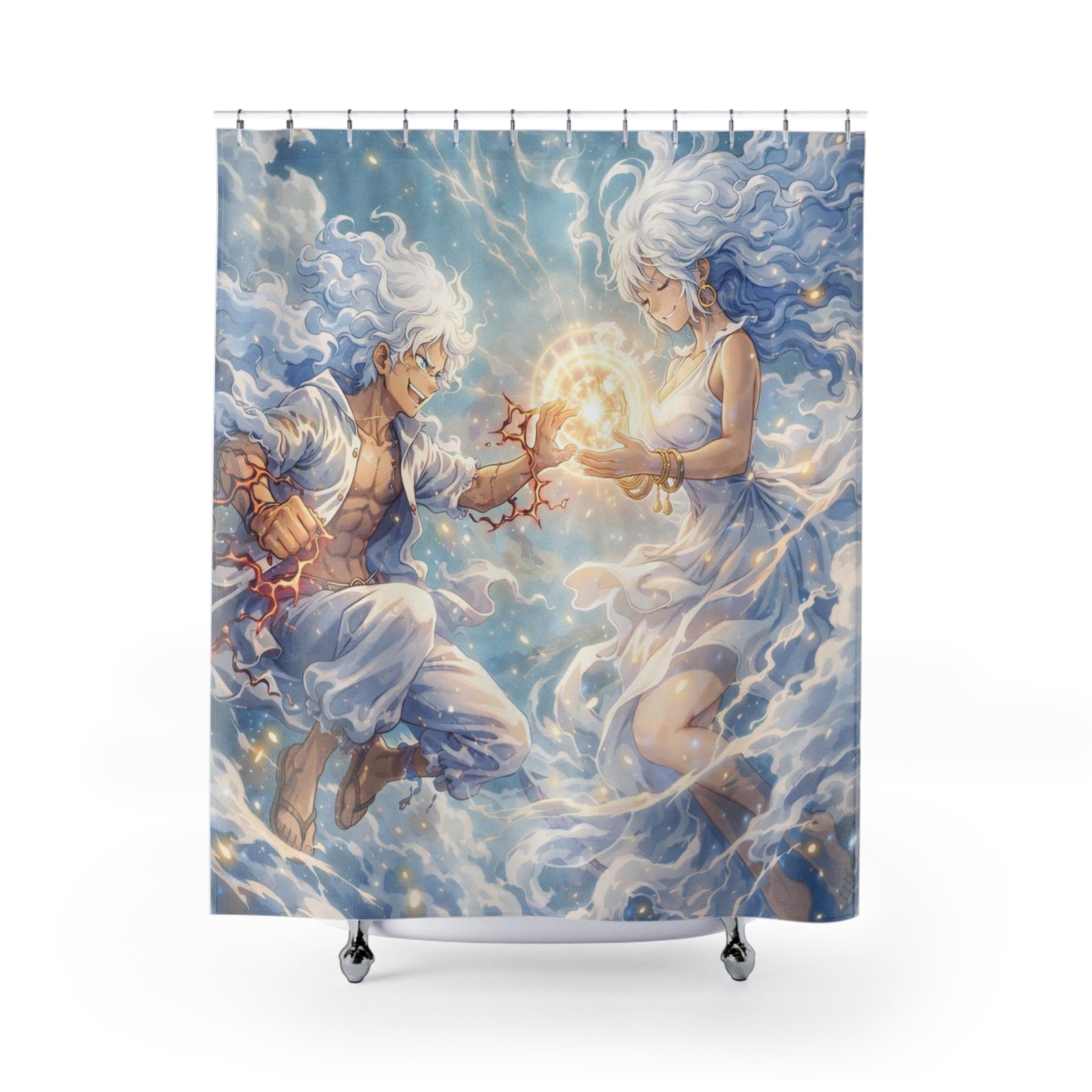 Celestial Twins Magic Sigil Shower Curtain | Fantasy Anime Illustration