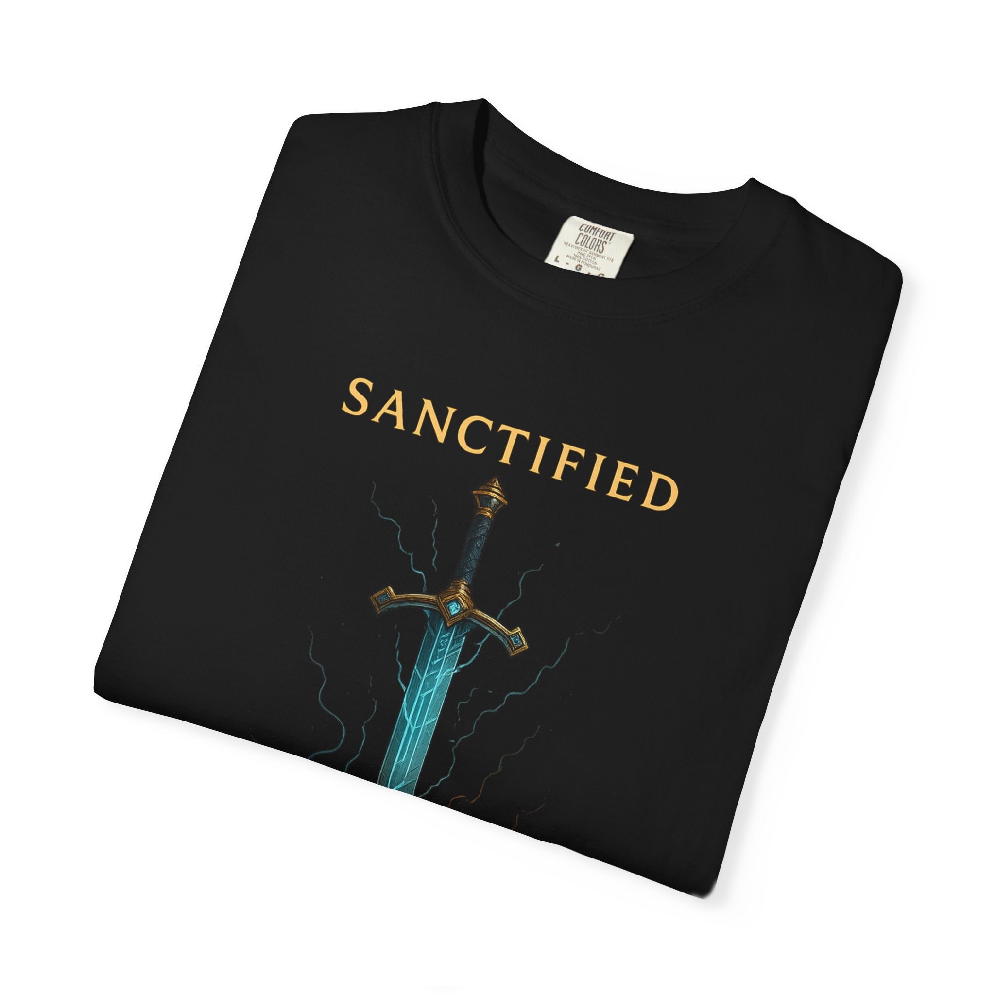 Sanctified Sword Unisex Garment-Dyed T-shirt, Vintage Style Tee, Unique Gift for Gamers & Fantasy Lovers, Spiritual Fashion, Everyday Wear