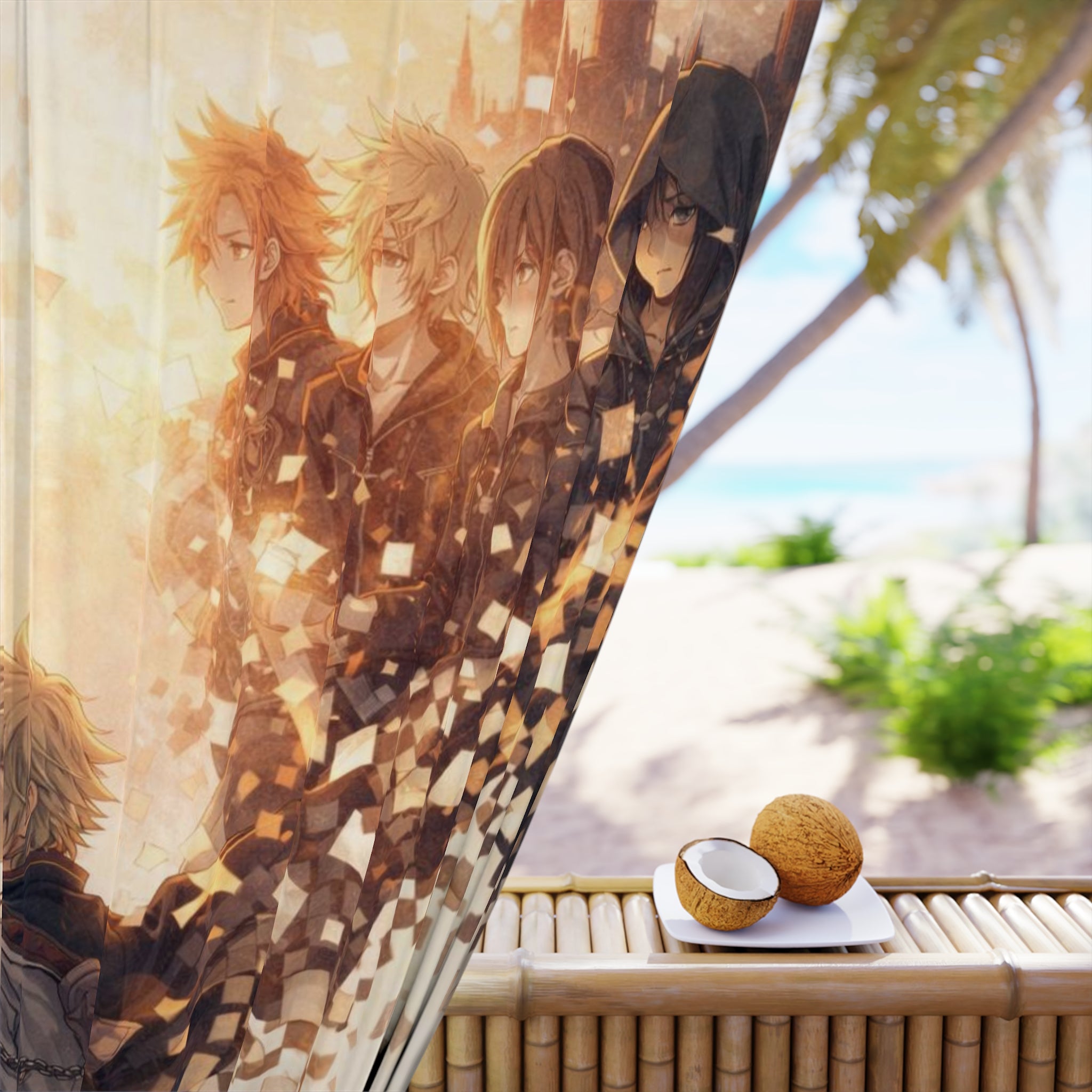 Anime Characters Window Curtain | Anime Game Scene Tapestry