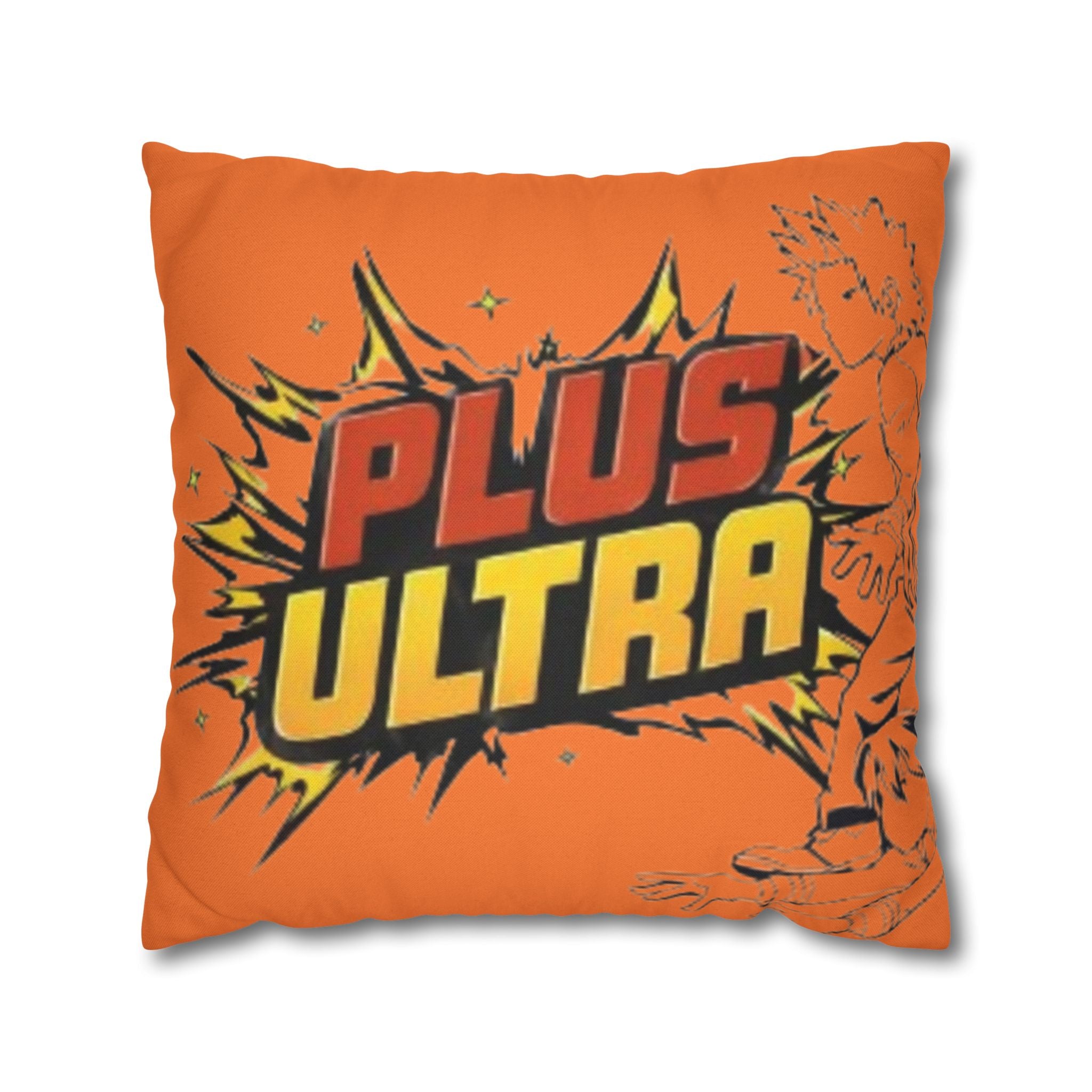 Plus Ultra Pillowcase | Comic Pop Art Typography, Orange Square Pillow