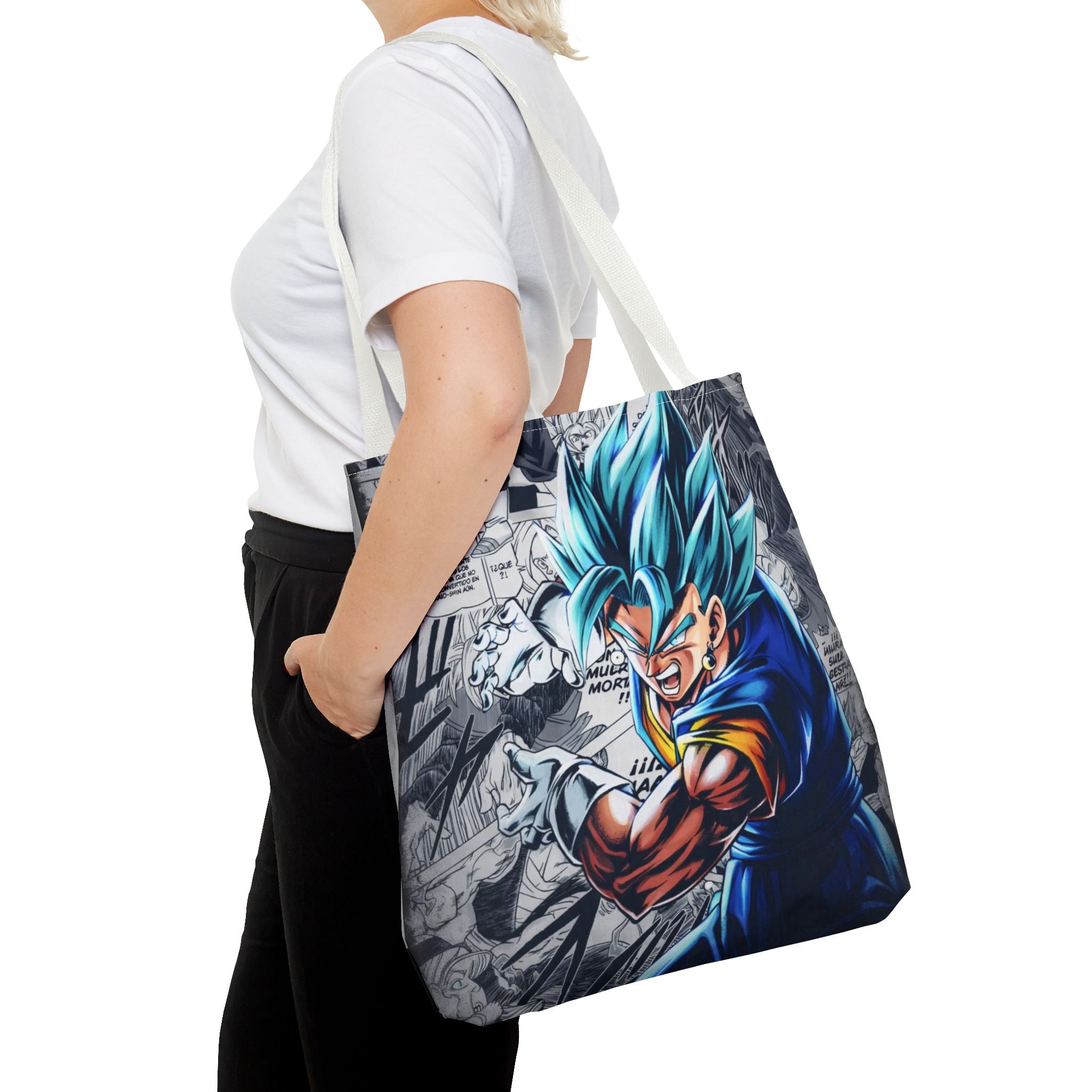 Blue Super Saiyan Illustration Tote Bag | Anime Manga Panel Background