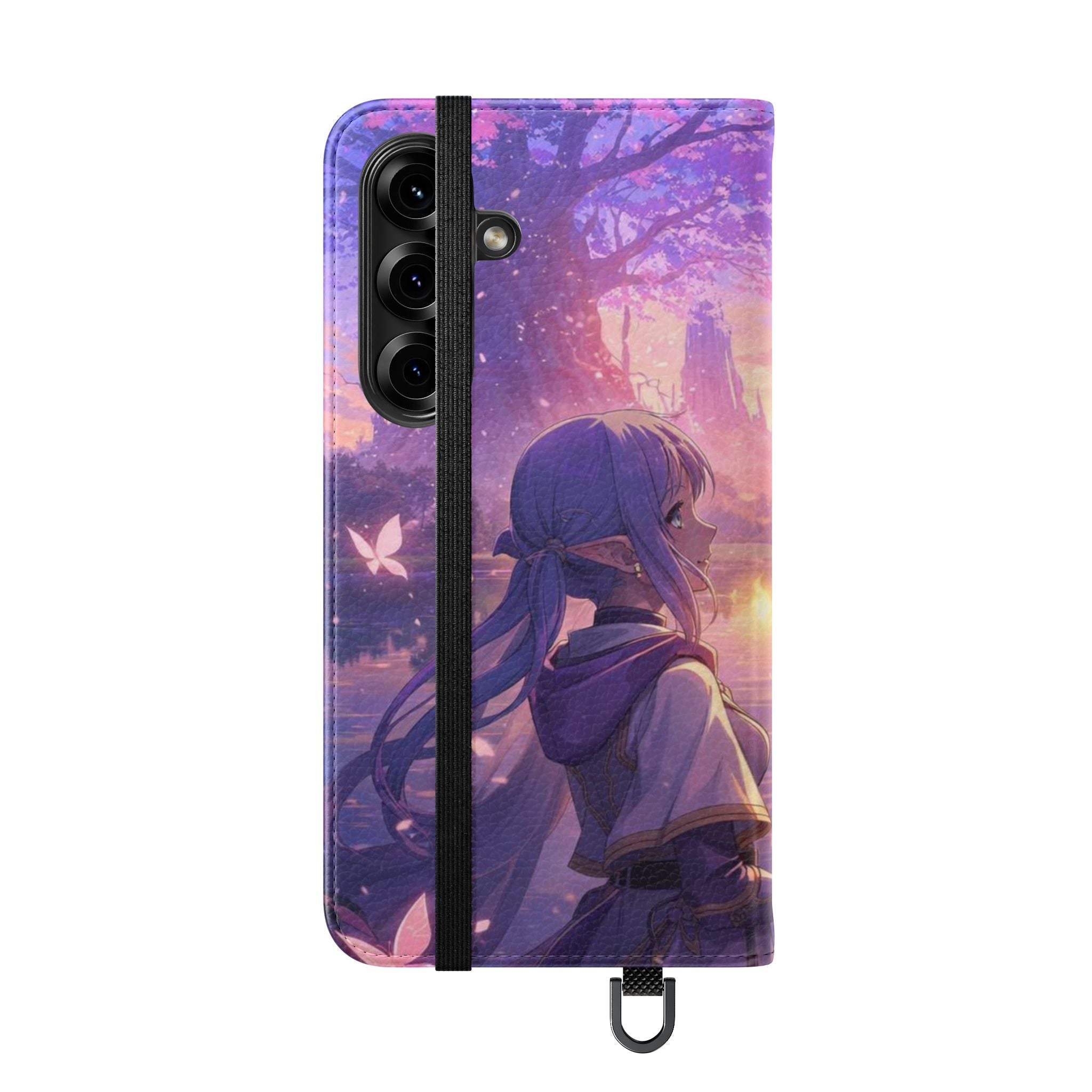 Anime Landscape Flip Phone Case — Fantasy Sunset Genshin-Style Wallet Cover