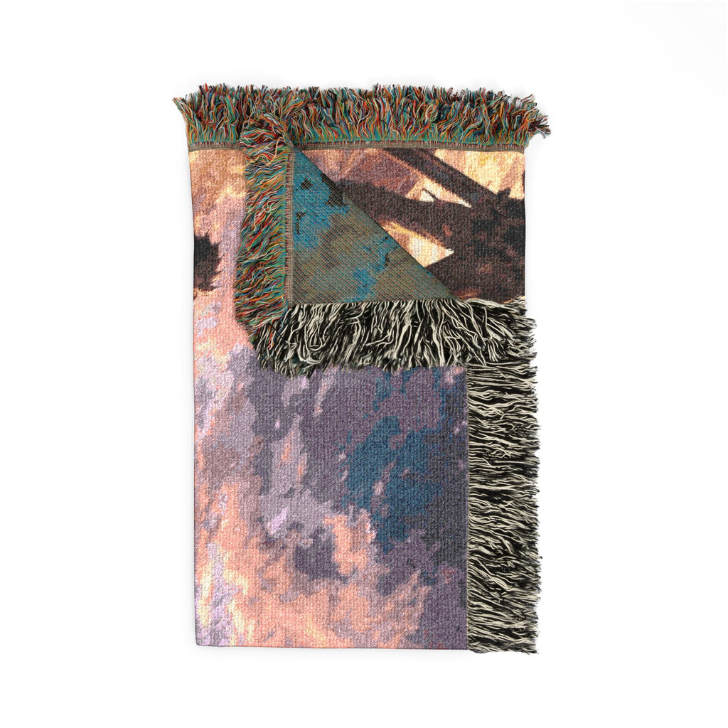 Sunset Anime Silhouettes Woven Blanket | Pixel Art Sunset Scene