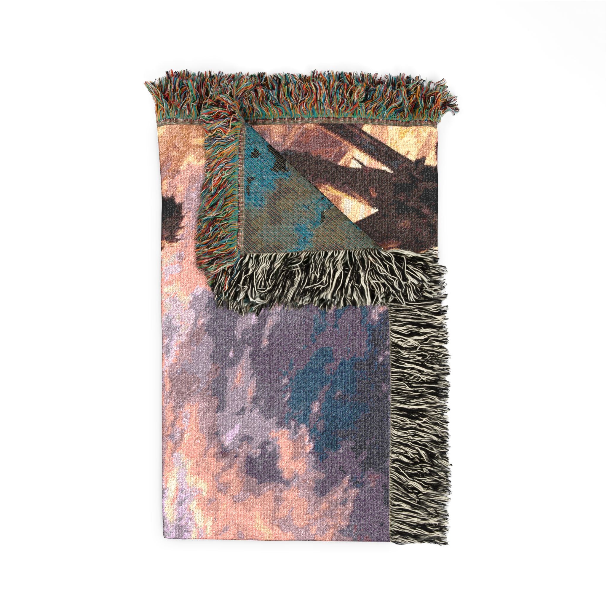 Sunset Anime Silhouettes Woven Blanket | Pixel Art Sunset Scene