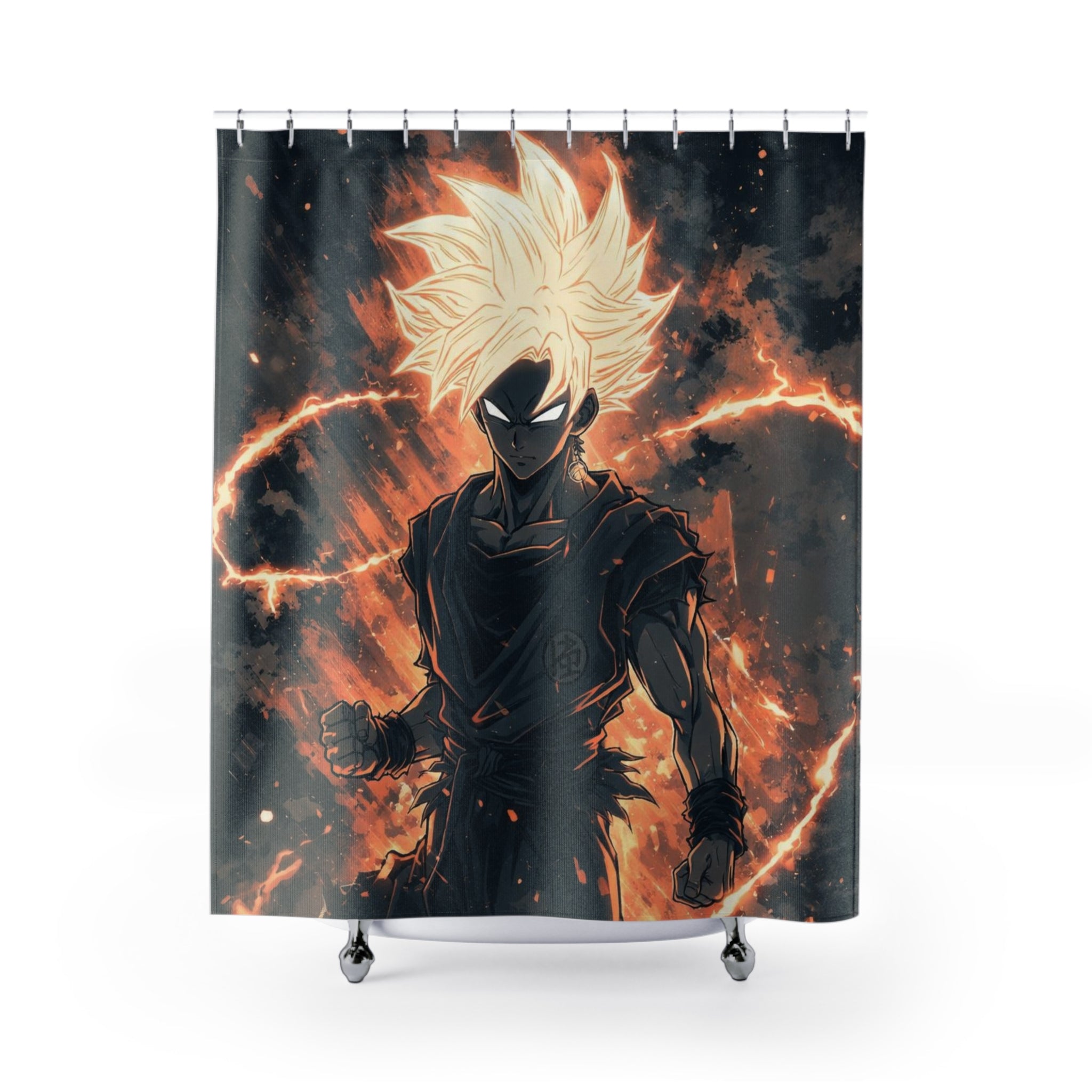 Flaming Super Saiyan Shower Curtain | Anime Warrior Bathroom Decor