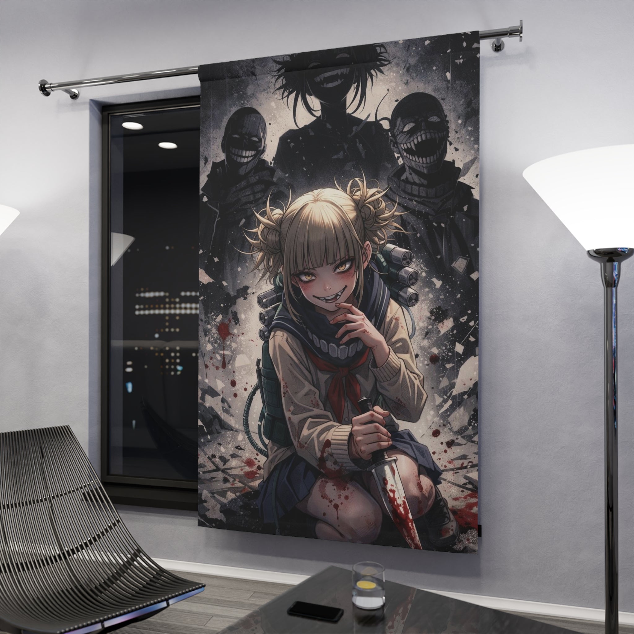Anime Horror Scene Window Curtain | Dark Bloodstained Schoolgirl