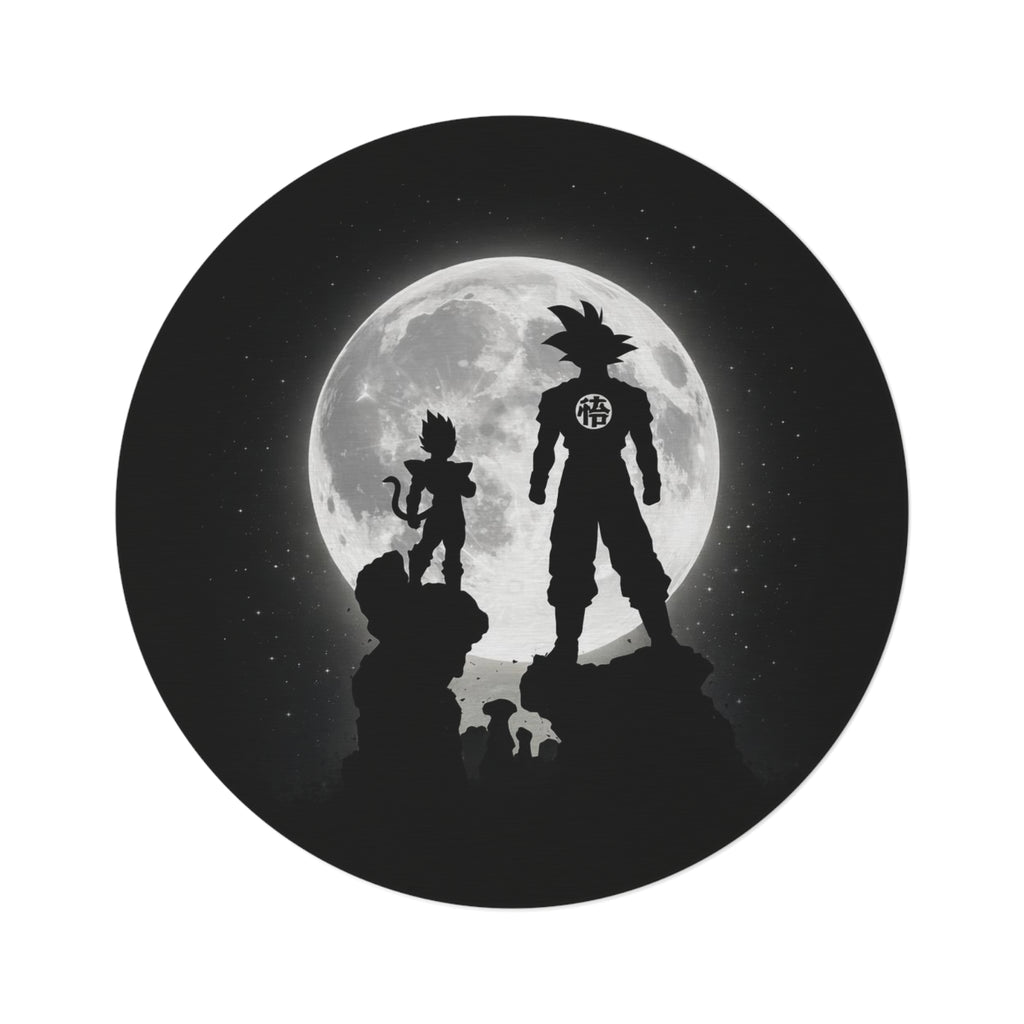 Silhouette Saiyan Moon Round Rug | Anime Dragon Warrior Moonlight