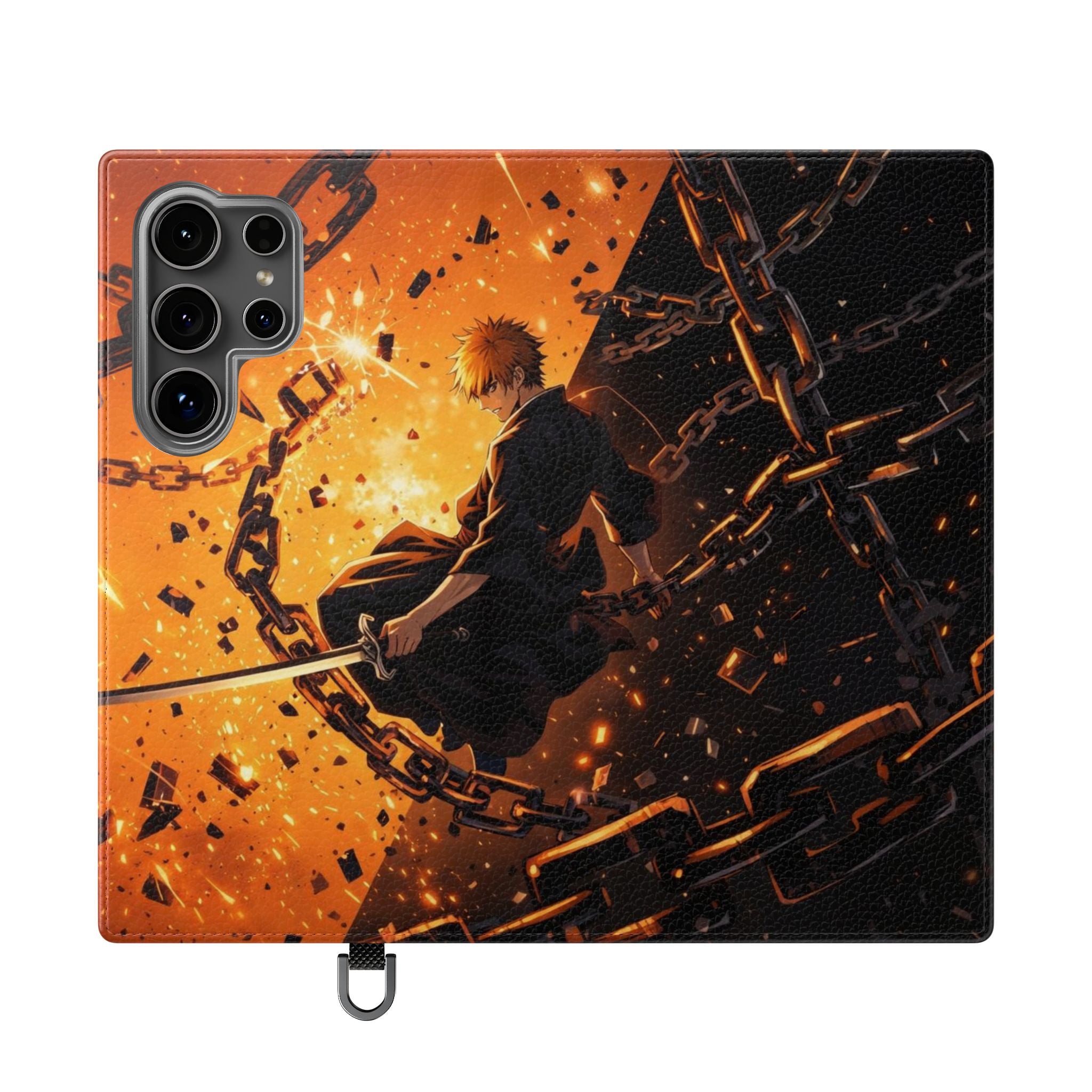 Samurai Flame Illustration Flip Phone Case - Magnetic Wallet Cover