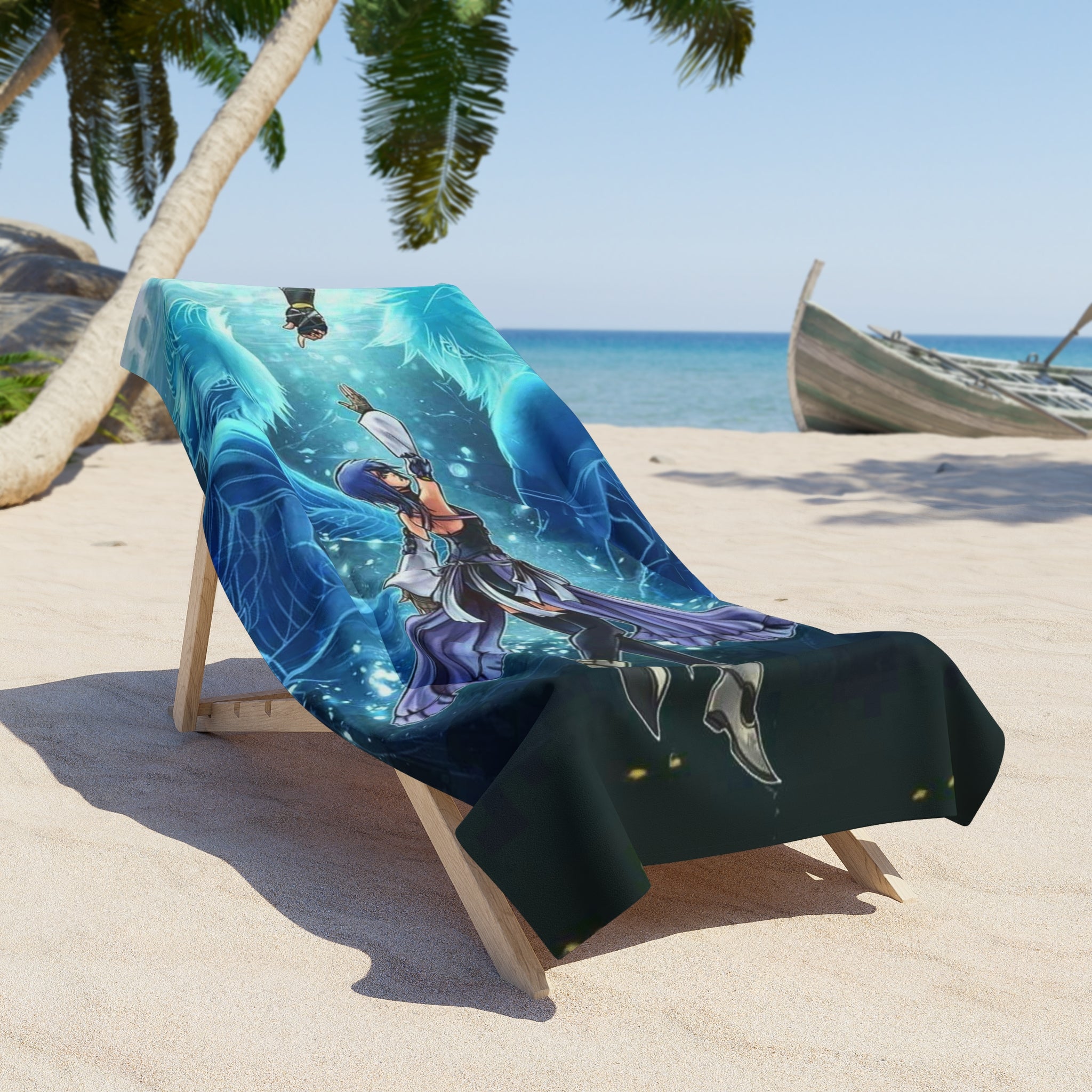 Aqua Spirit Summoner Beach Towel | Fantasy Character Illustration