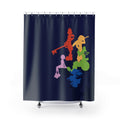 Rainbow Video Game Silhouettes Shower Curtain | Navy Bathroom Decor