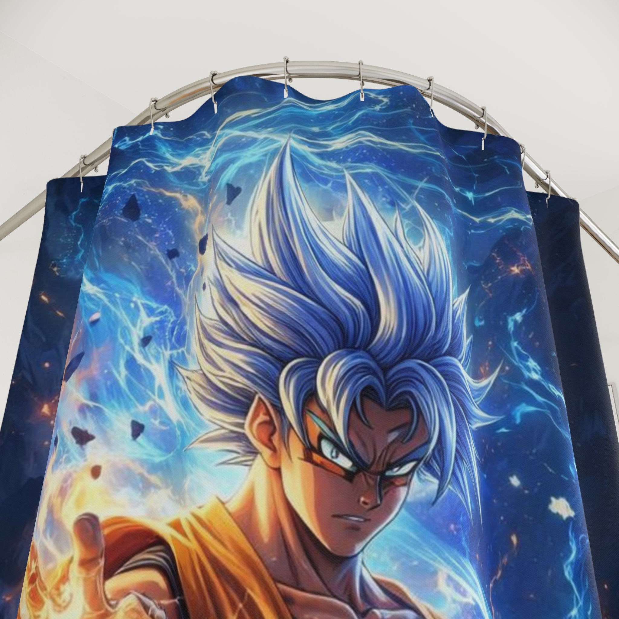 Blue Flame Super Warrior Shower Curtain | Anime warrior Bathroom Decor