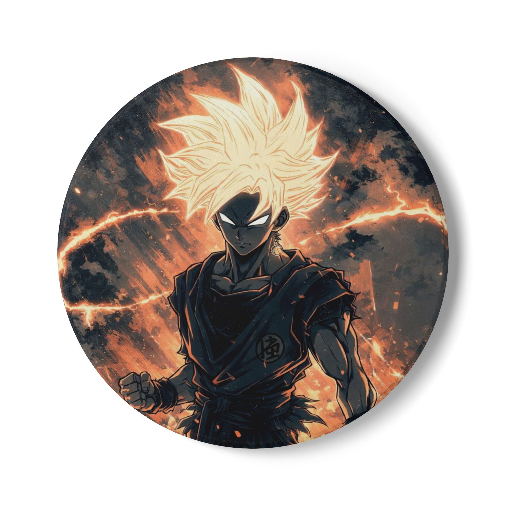 Super Saiyan Warrior Ceramic Coaster | Anime Power, Lightning Aura