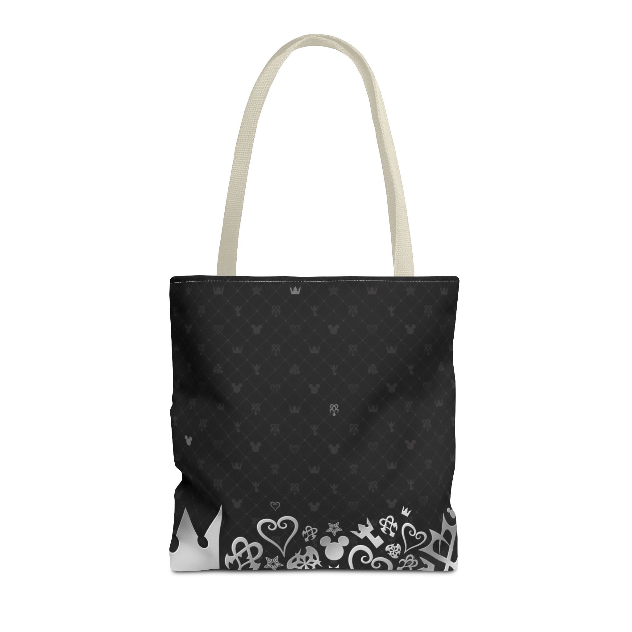 Black Heart Pattern Crown Tote Bag | Floral Border