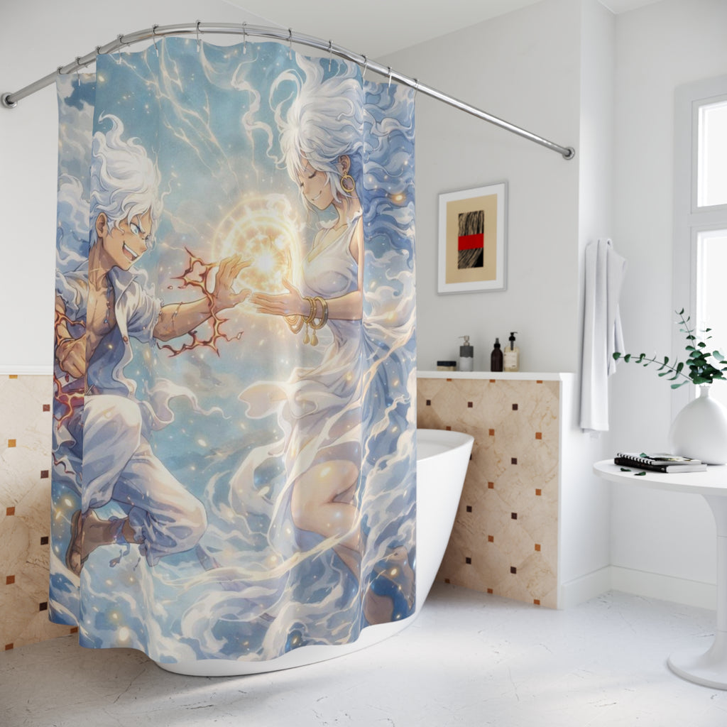 Celestial Twins Magic Sigil Shower Curtain | Fantasy Anime Illustration