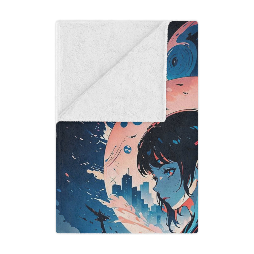 Samurai Girl Moonlight Minky Blanket | Anime Warrior Art