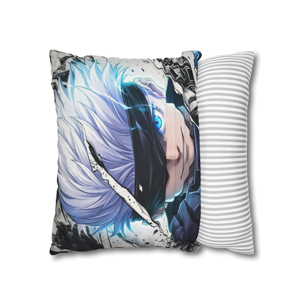 Angry Anime Warrior Spun Polyester Square Pillowcase | Blue Glowing Eyes
