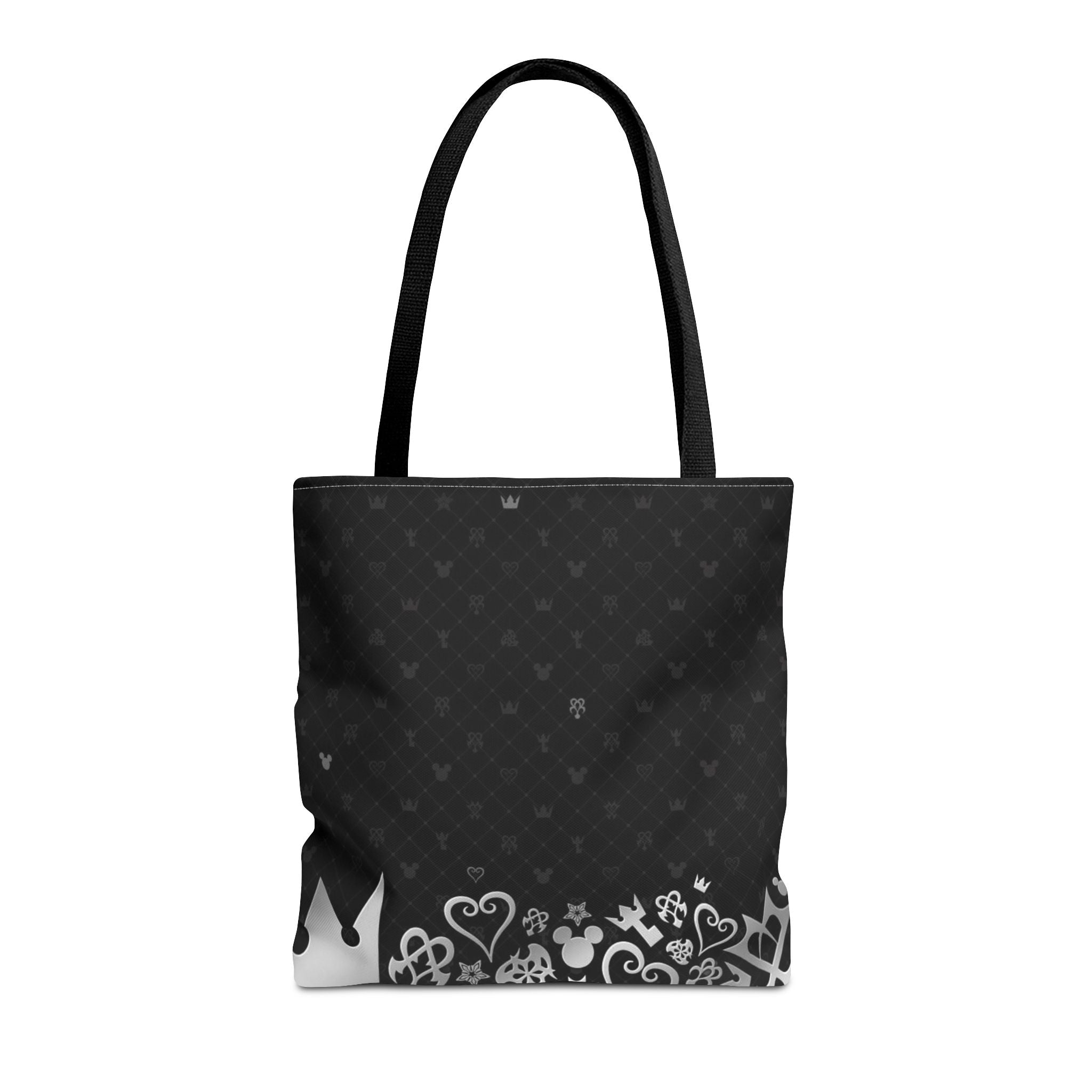 Black Heart Pattern Crown Tote Bag | Floral Border