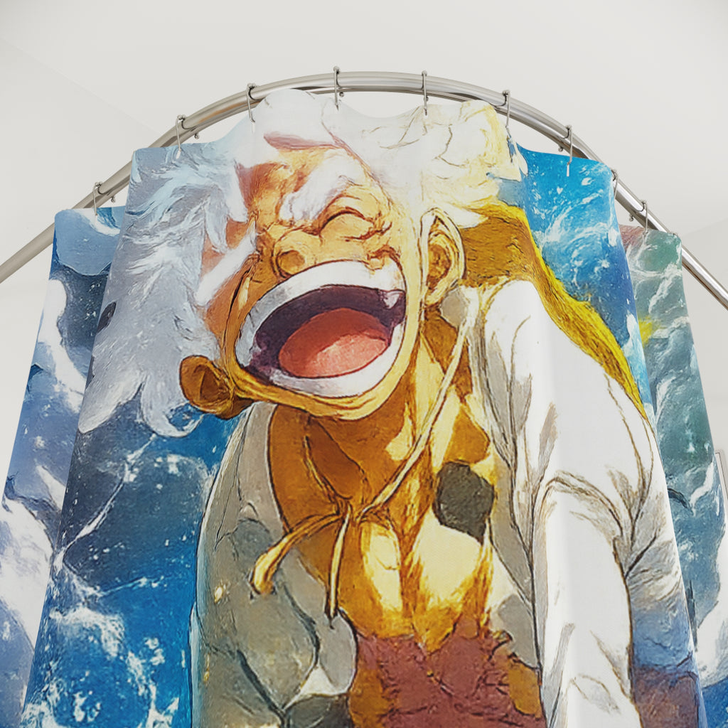 Laughing Pirate Captain shower curtain | anime ocean wave bathroom decor