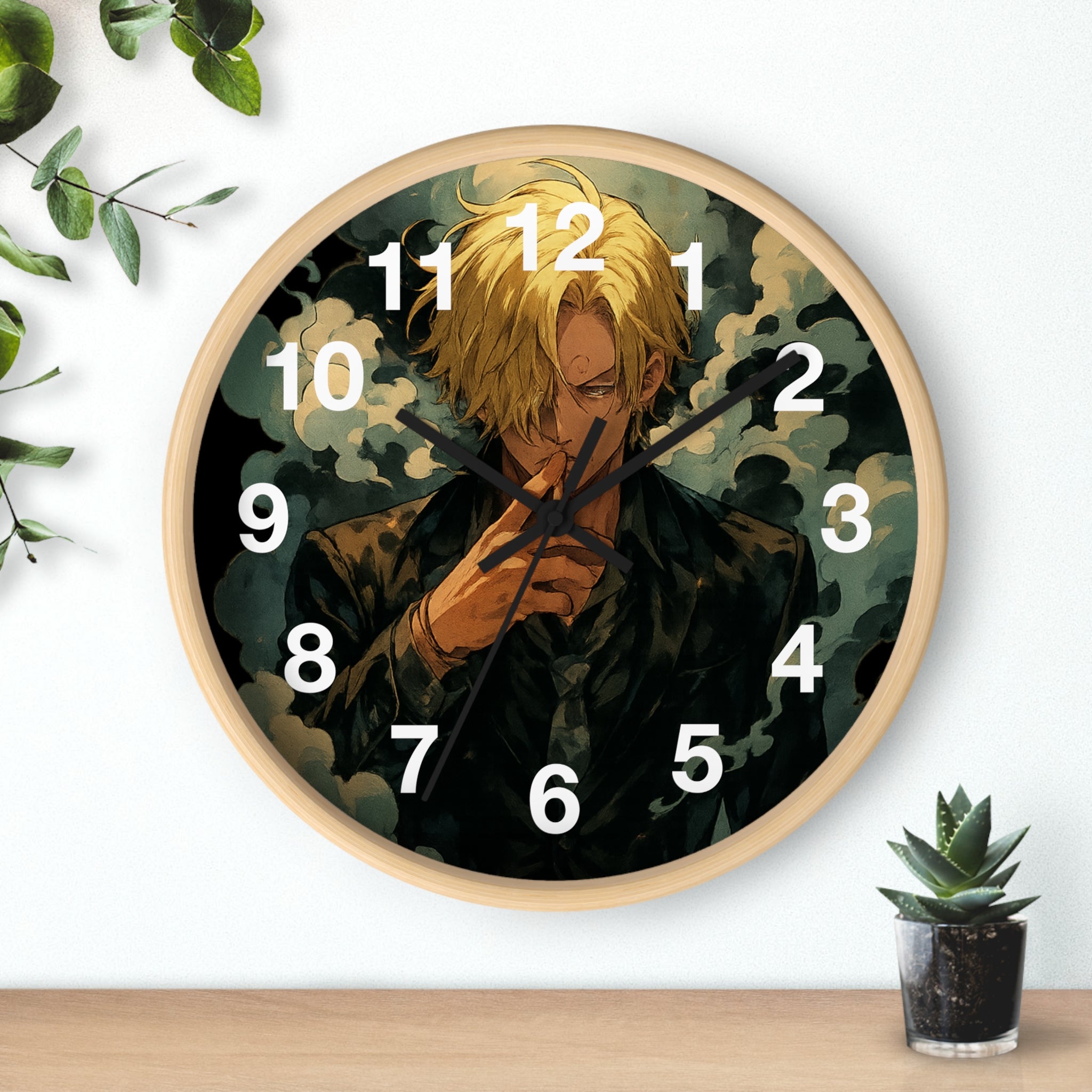 Blond Anime Man Smoking Wall Clock | Illustrated Character, Dark Moody Art