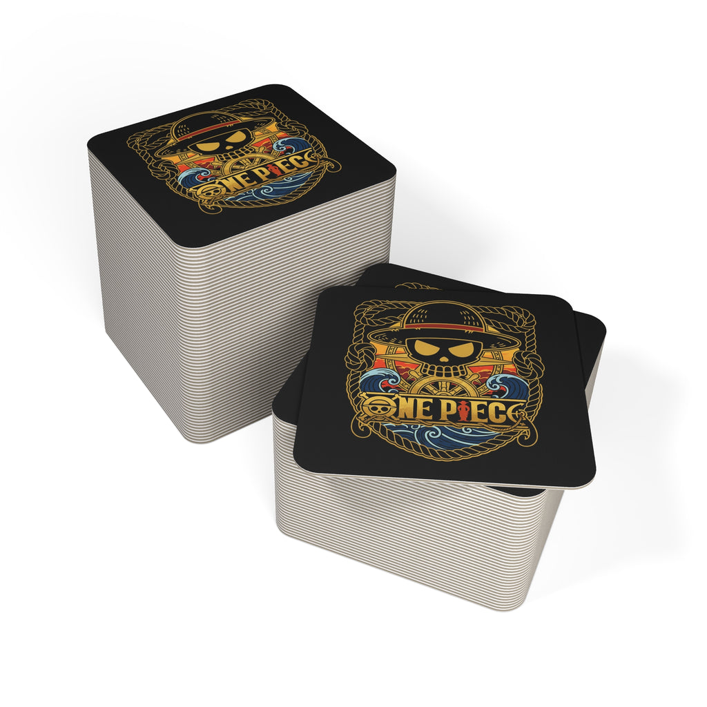 One Piece Straw Hat Skull nautical design Coasters | Anime pirate logo drink coaster