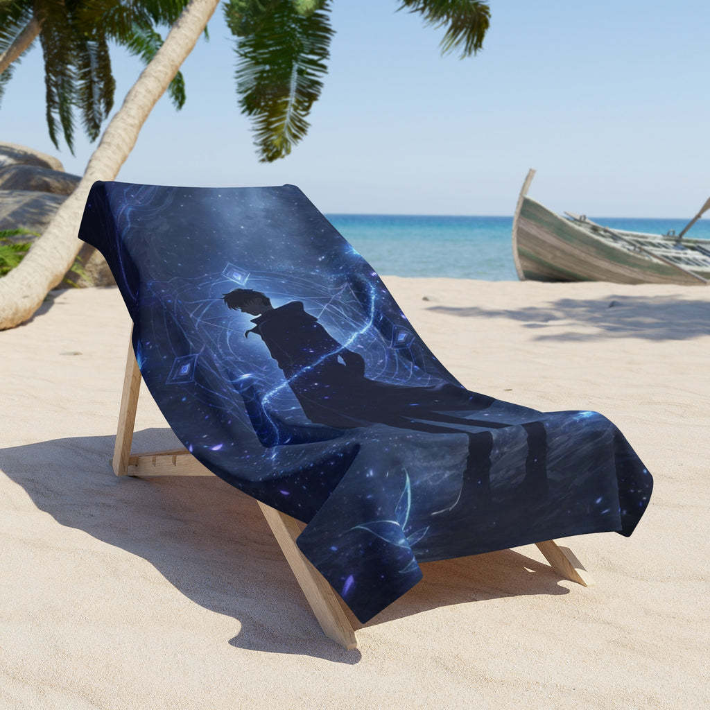 Mystic Silhouette Beach Towel | Cosmic Starry Night Ocean