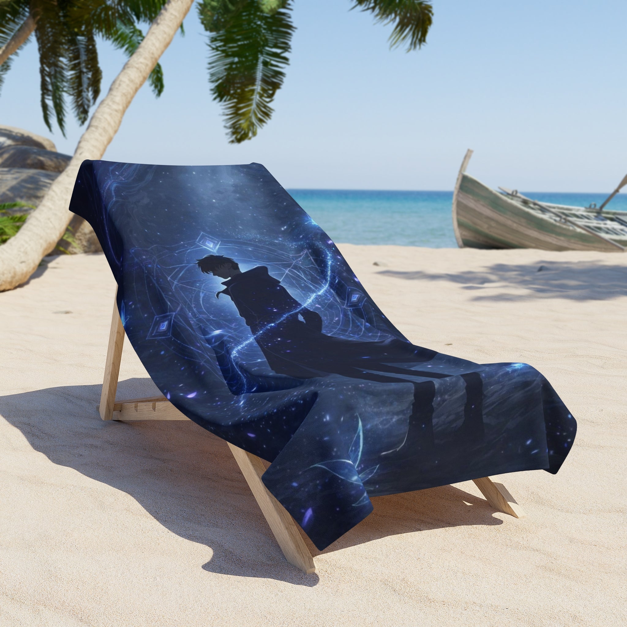 Mystic Silhouette Beach Towel | Cosmic Starry Night Ocean