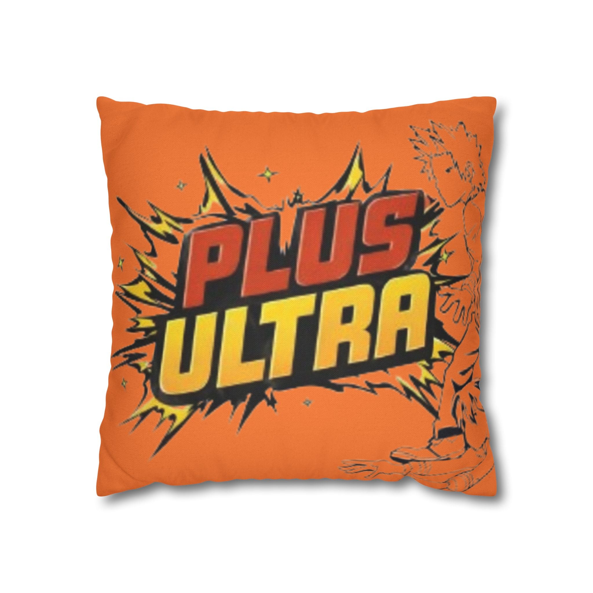 Plus Ultra Pillowcase | Comic Pop Art Typography, Orange Square Pillow