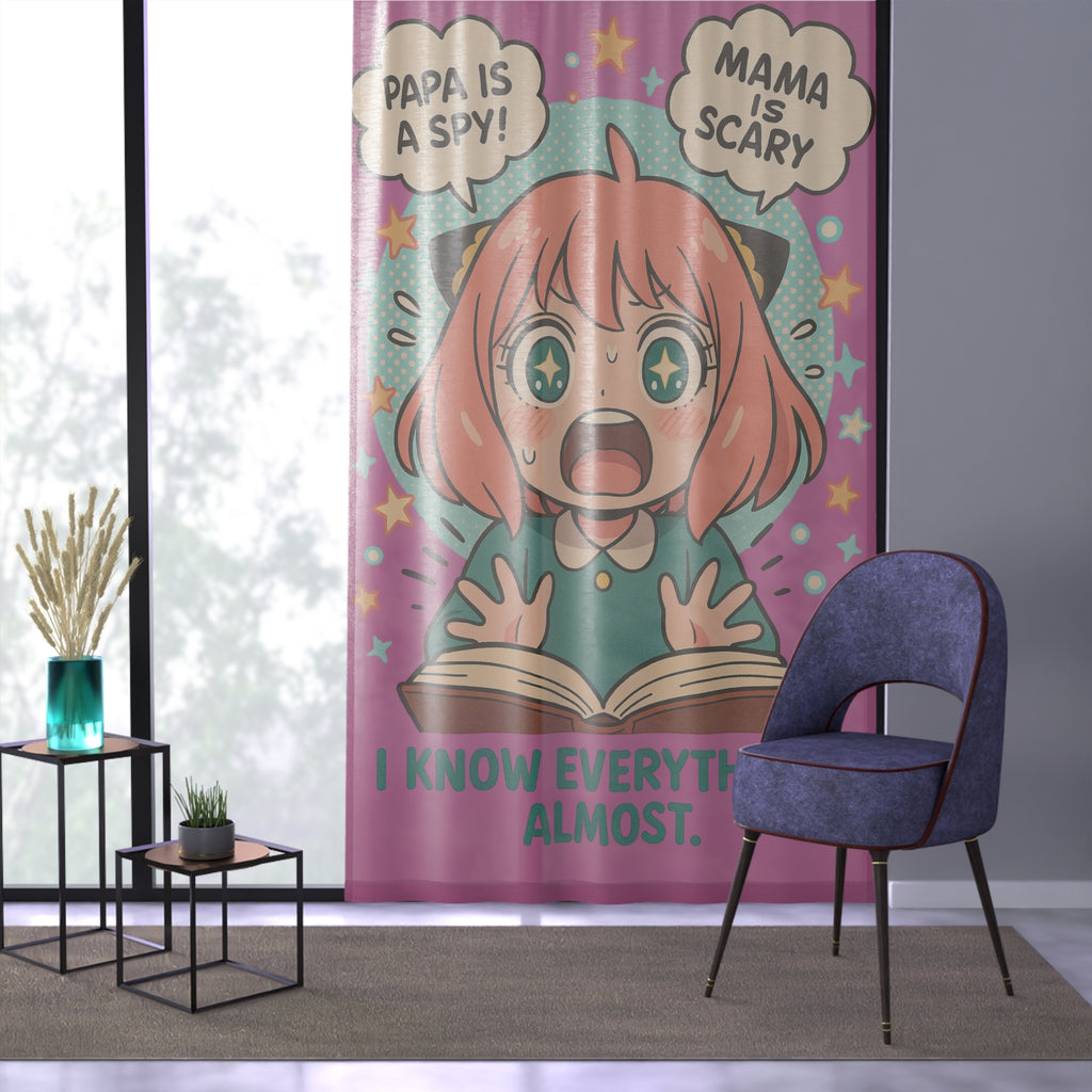 Spy Kids Anime Girl Curtain | I Know Everything Almost, Manga Style Window Curtain