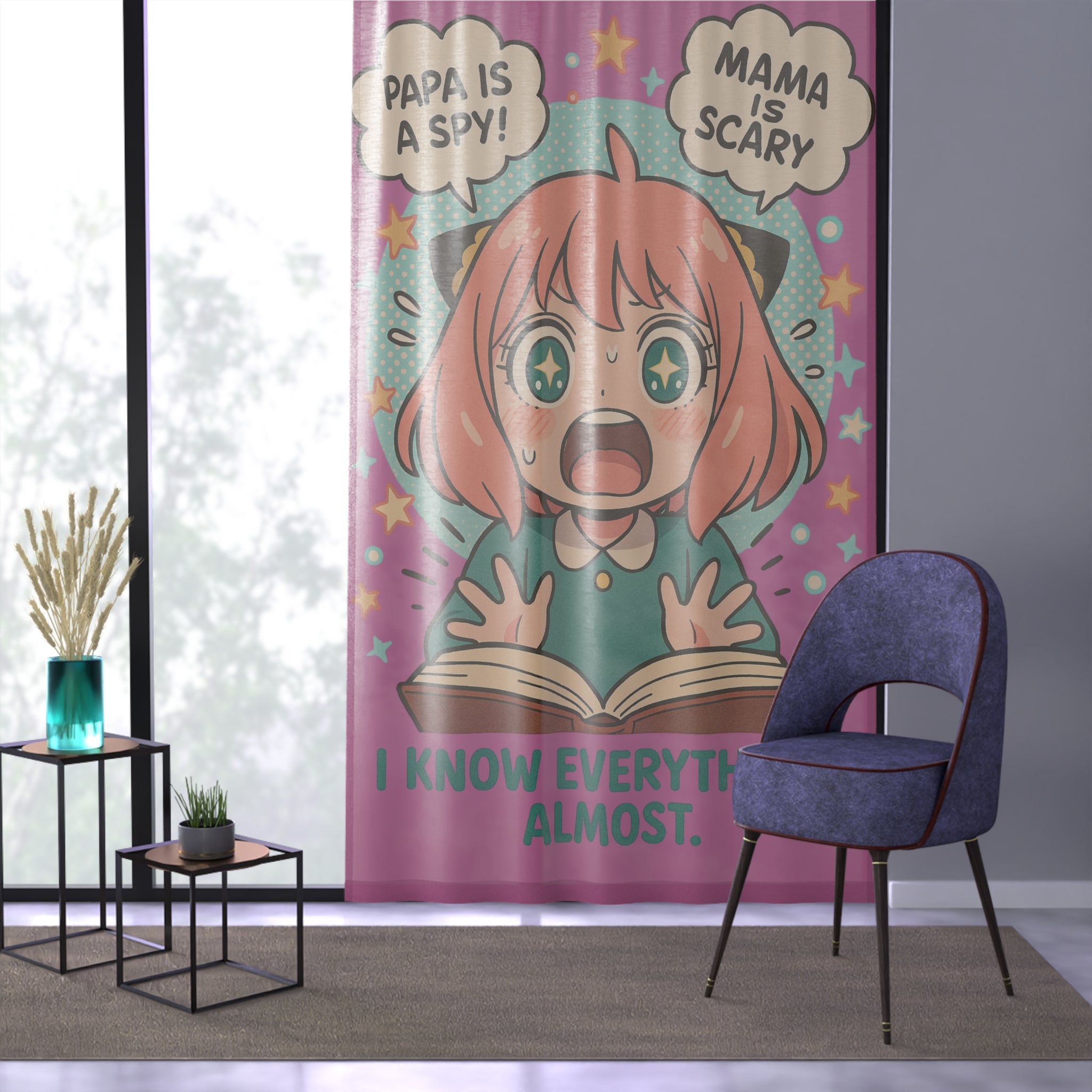 Spy Kids Anime Girl Curtain | I Know Everything Almost, Manga Style Window Curtain