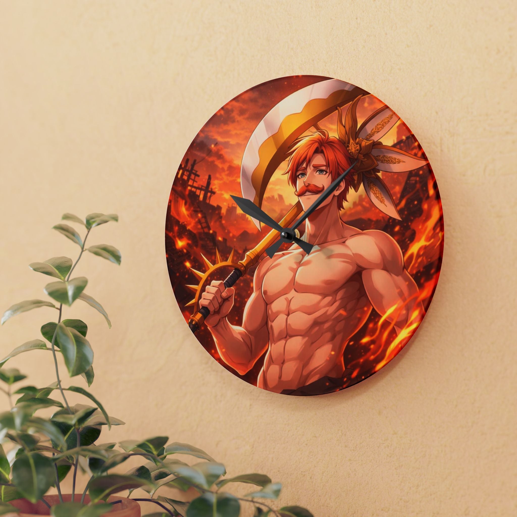 Flaming Pirate Warrior Acrylic Wall Clock — Anime Beach Hero Decor
