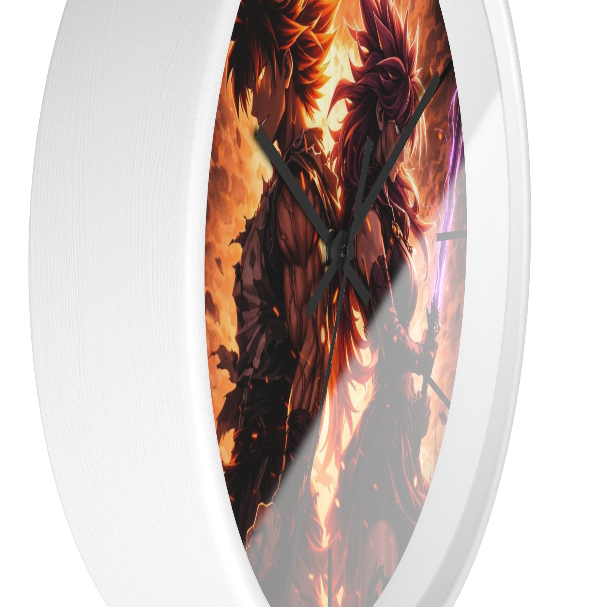 Fiery Warrior Duo Wall Clock | Fantasy Anime Swordfighters, Glowing Battle Scene