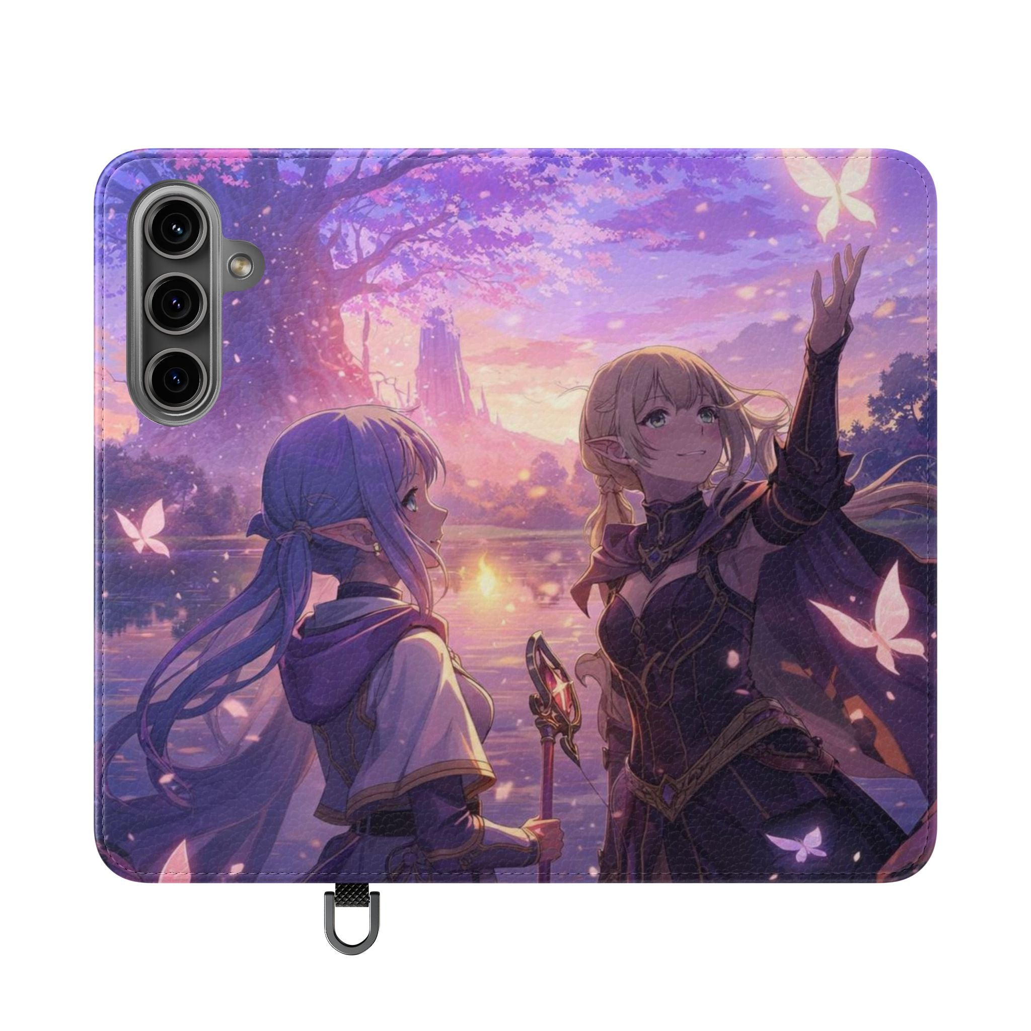 Anime Landscape Flip Phone Case — Fantasy Sunset Genshin-Style Wallet Cover