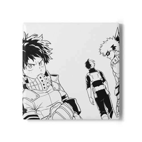 Anime Trio Sketch Ceramic Coaster | Black & White Manga Characters