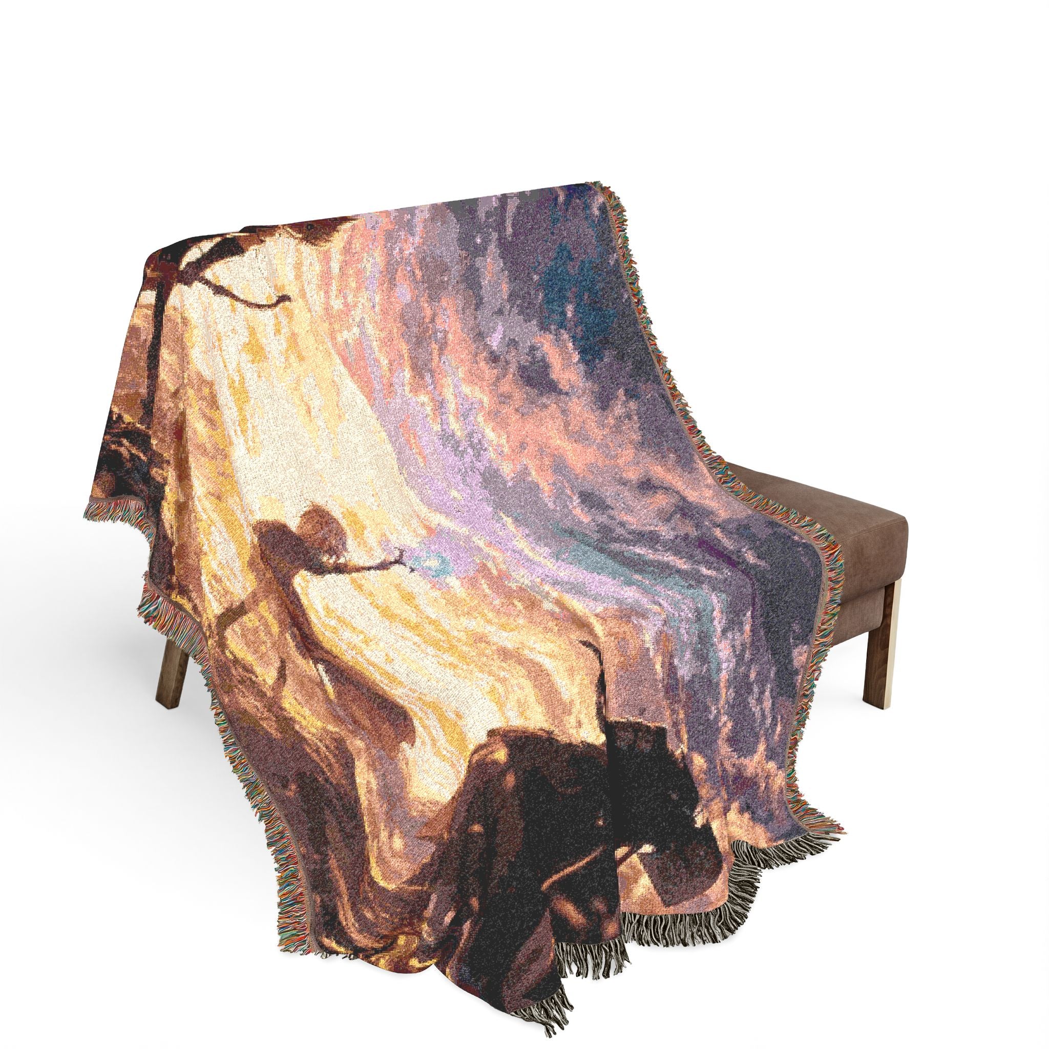 Sunset Anime Silhouettes Woven Blanket | Pixel Art Sunset Scene