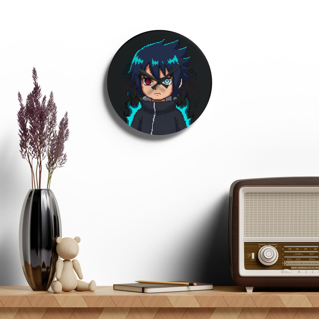 Pixel Anime Character Acrylic Wall Clock — Dual-Eye Neon Gamer Decor