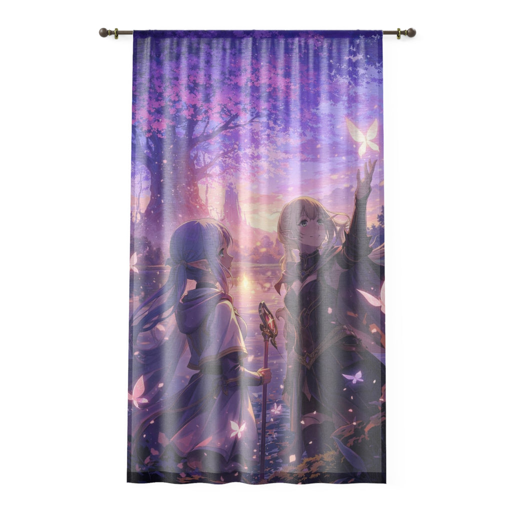 Dreamy Anime Window Curtain — Twilight Girls & Butterflies Sheer Panel
