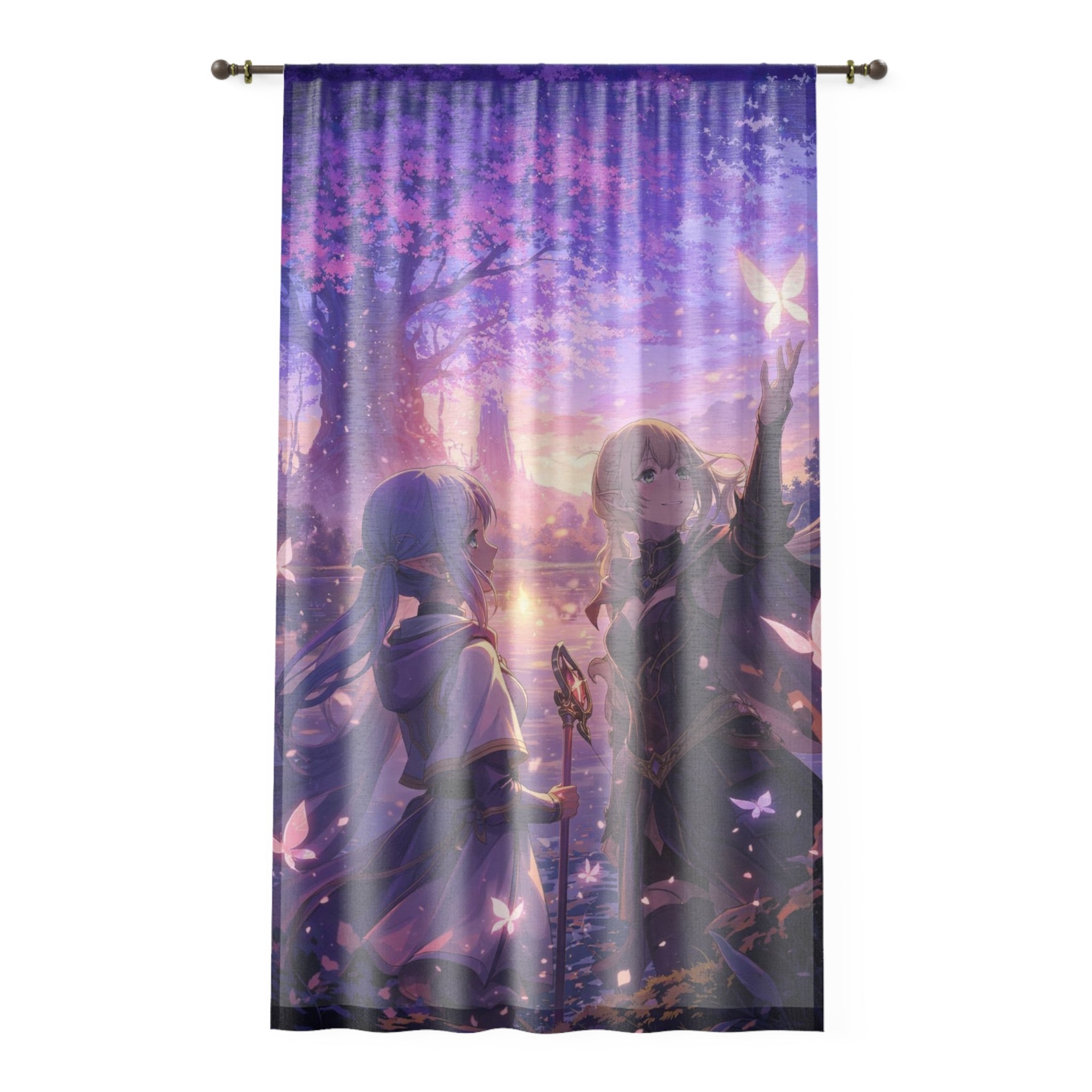 Dreamy Anime Window Curtain — Twilight Girls & Butterflies Sheer Panel
