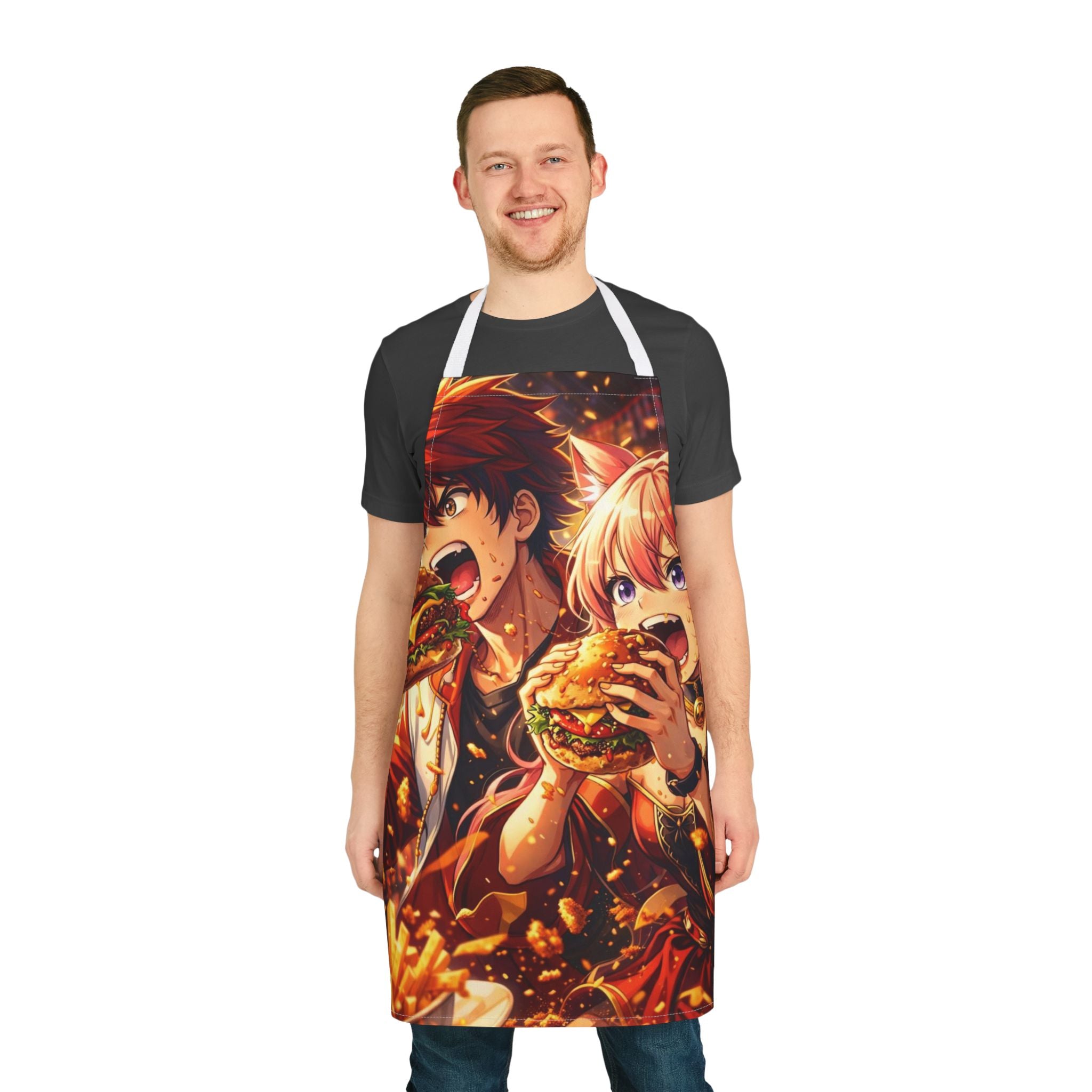 Anime Characters Eating Burgers Apron | AOP 5-Color Straps