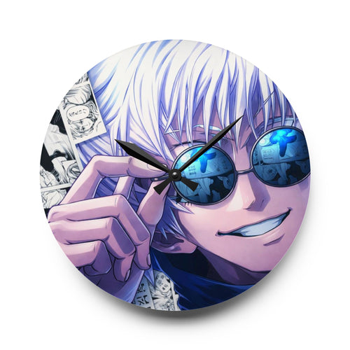 Anime Smiling Silver-Haired Character Acrylic Wall Clock | Manga Panel Background