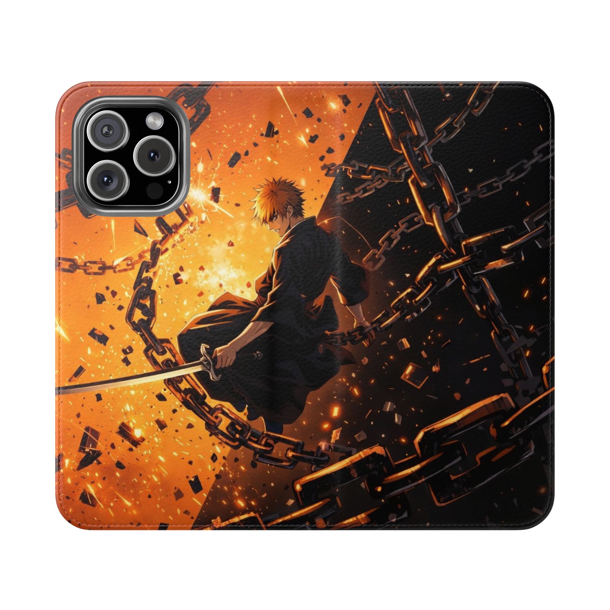 Samurai Flame Illustration Flip Phone Case - Magnetic Wallet Cover