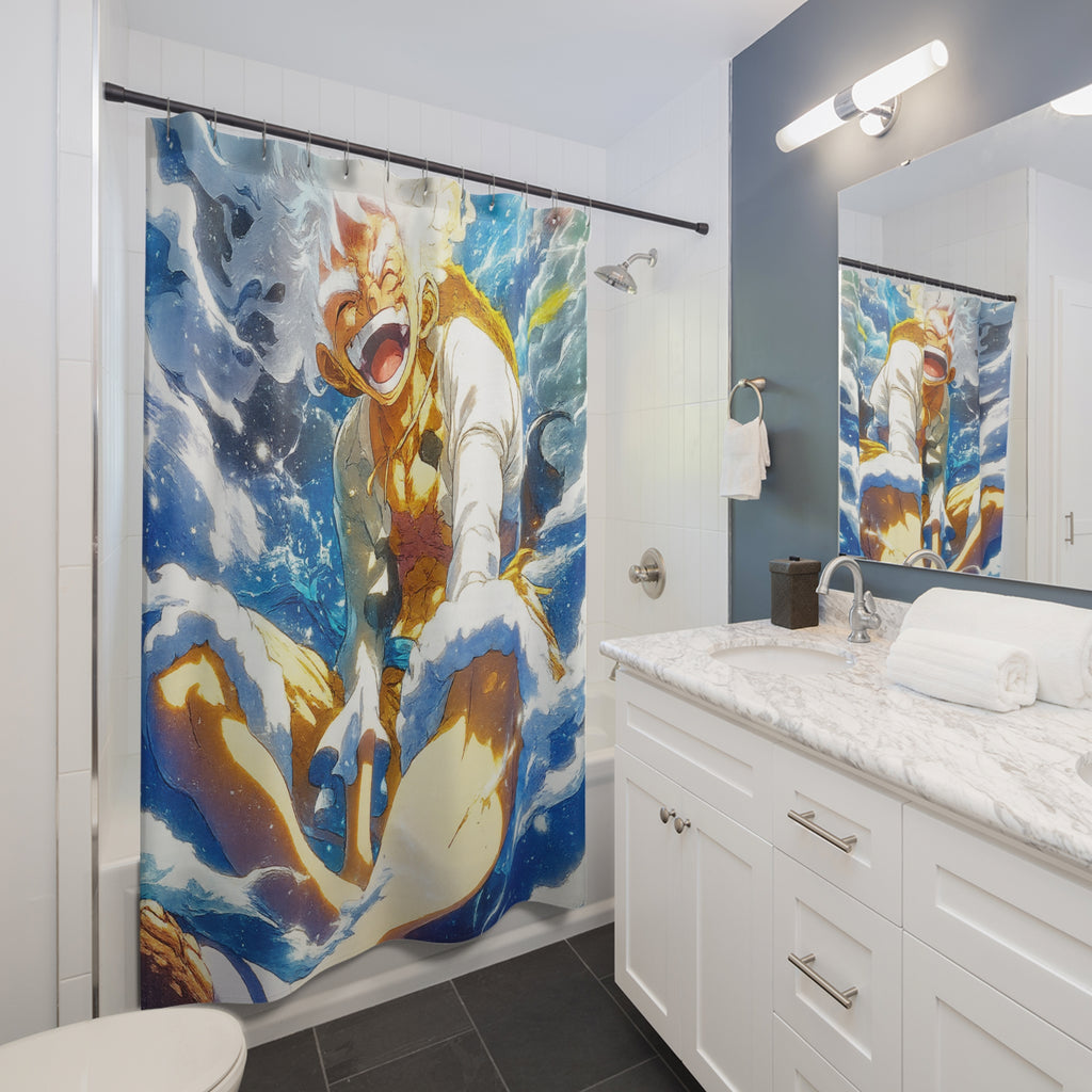 Laughing Pirate Captain shower curtain | anime ocean wave bathroom decor