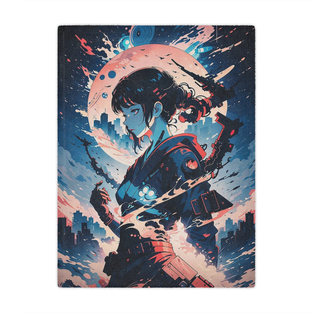 Samurai Girl Moonlight Minky Blanket | Anime Warrior Art